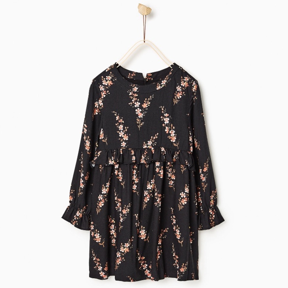 Zara Girl Black Floral Frilled Dress || 9-10 Year